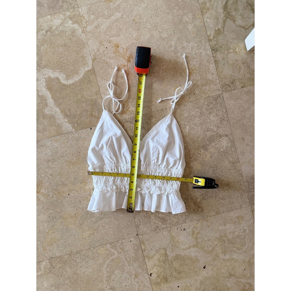 Sim & Sam White Cotton Smocked Ruffle Crop Top Medium - Picture 3 of 5